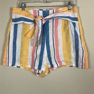 C&C California 100% Linen Shorts Size US 8 Womens MultiColor Stripe Tie Waist